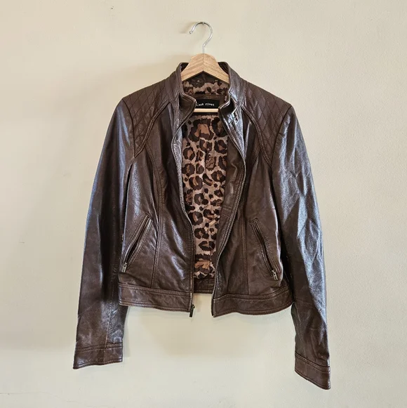 Black Rivet Brown Leather Jacket - Picture 2 of 6